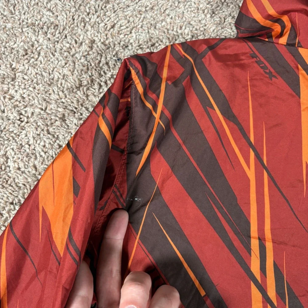 Fox Racing‎ Mens Red Orange Slash Print Hooded Full Zip Mesh Lined Windbreaker S
